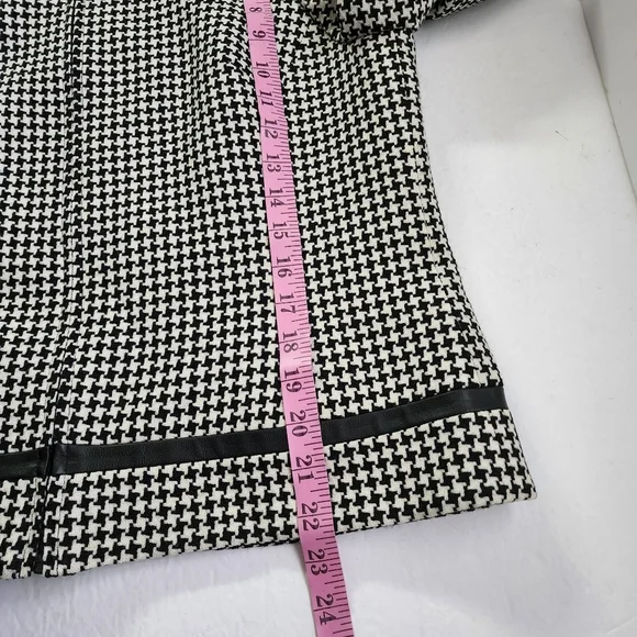 Pendleton Black & White Houndstooth 100% Wool Lamb Leather Trim Zip Up B…